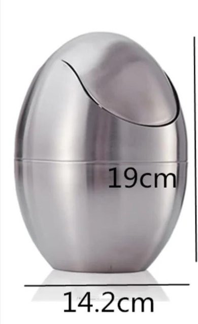 Edelstahl Mülleimer in Eierform mit Schwingdeckel für den Schreibtisch, Grau/Silber - Bild 1