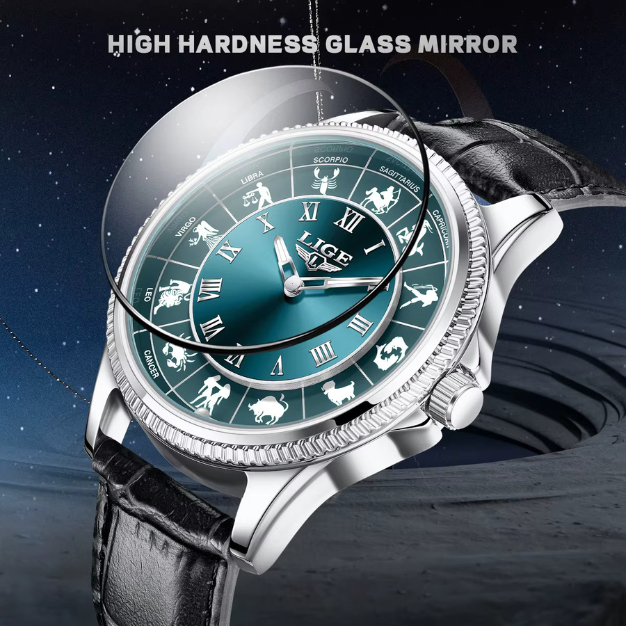 LIGE Armbanduhr Quarz, Schwarz, Leder, Herren - Bild 4