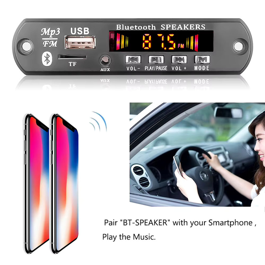 Kebidumei Bluetooth 5.0 MP3 Decoder Board mit 50W Verstärker und FM Radio, DC 12V 18V Audio Modul in Schwarz - Bild 4