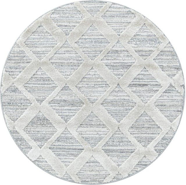 Ayyildiz Hochflorteppich Pisa in Grau, runder Teppich im skandinavischen Stil, Durchmesser: 120 cm - Bild 1