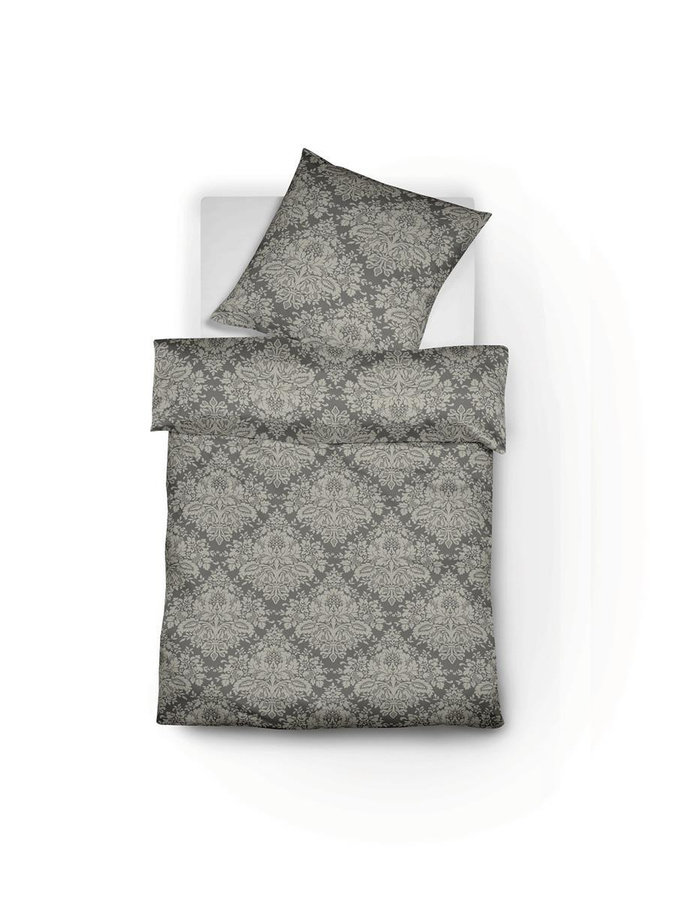 Fleuresse Lech Edelflanell Bettwäsche mit Ornament-Muster in Grau, bestehend aus Bettbezug und Kissenbezug, B/H: 200 x 220 cm und 80 x 80 cm - Bild 1