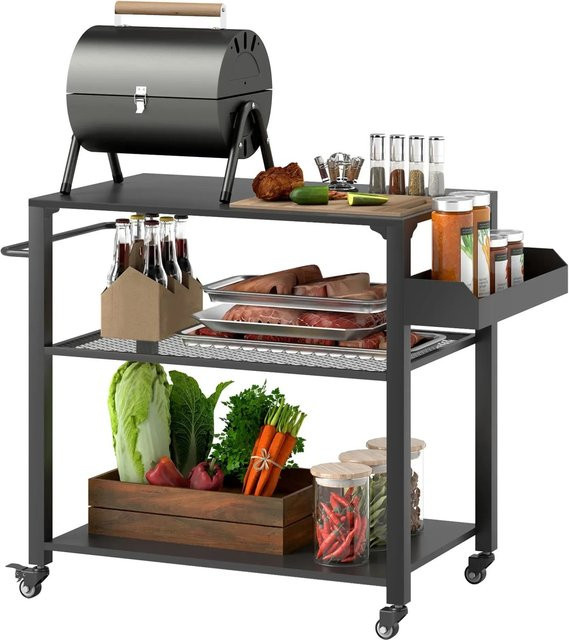 Outsunny Grillwagen aus pulverbeschichtetem Stahl und Metall in Schwarz, B/T/H: 100 x 50 x 79 cm - Bild 1