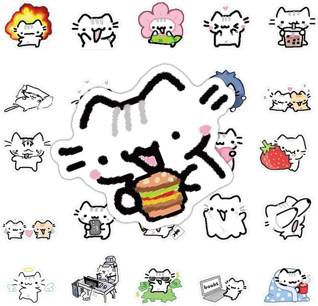 72 Stück Kawaii Pokky Katze Aufkleber Set, bunte Tier Meme Graffiti Sticker für Laptop, Telefon, Gepäck und Skateboard von GOGOTU - Bild 1