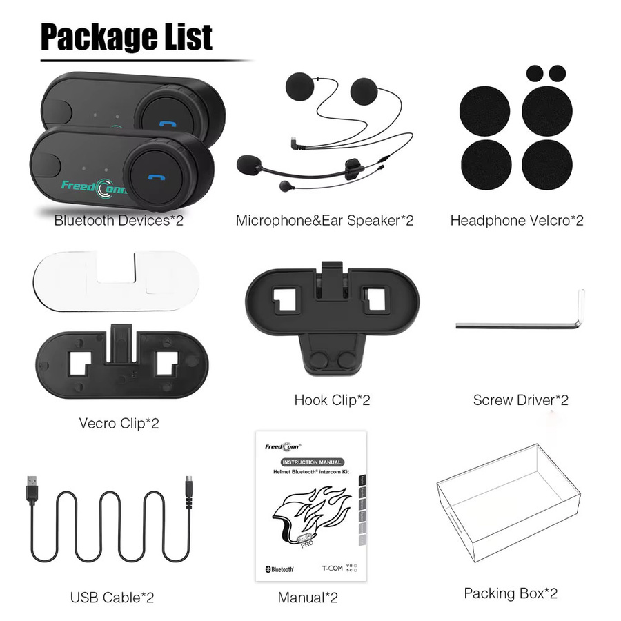 Freedconn T Com VB Bluetooth Intercom Headset für Motorradhelme mit Musik-Sharing in Schwarz - Bild 5