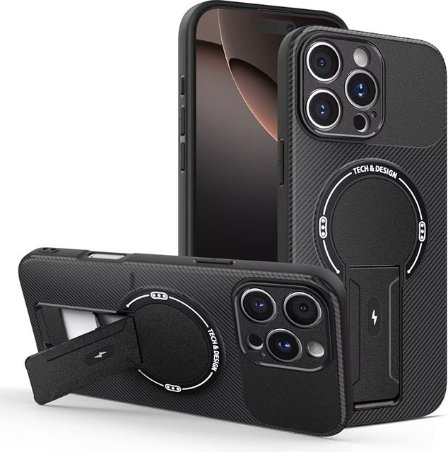 Stoßfeste kabellose Ladehülle mit unsichtbarem Ständer für Apple iPhone 17 Pro Max, 16, 15, 14, 13 in Schwarz oder Blau - Bild 1