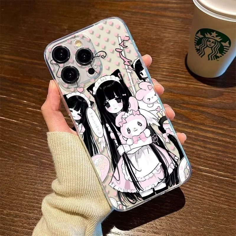 Transparente iPhone Schutzhülle mit süßem Anime Katzen Mädchen Design für Apple iPhone 11 12 13 14 15 16 Pro Max XR XS 7 8 Plus X - Bild 3