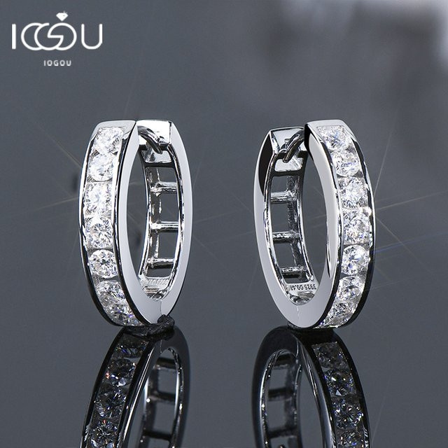 IOGOU Creolen-Huggie-Ohrringe, 925 Silber, Moissanit, Unisex - Bild 1