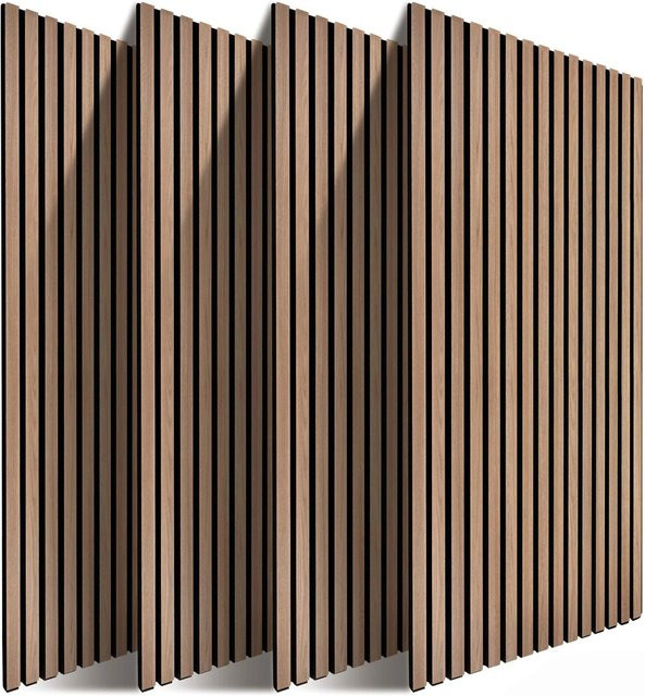 Relaxdays Akustikpaneele 4er Pack in Eiche mit Lamellen-Design aus MDF und PET, Farbe: Braun, B/H/T: 60 x 120 x 2 cm - Bild 1
