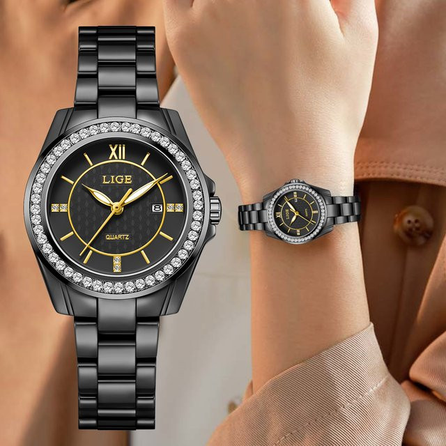 LIGE Armbanduhr Keramik, Quarz, Schwarz, Damen - Bild 1
