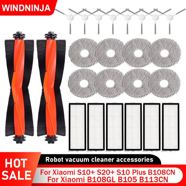 WINDNINJA Zubehör-Set für Xiaomi Roboter Vakuum S10 S20 S10 Plus B108CN B108GL B105 B113CN mit HEPA-Filter Mopptuch und Seitenbürsten in Multicolor - Bild 1