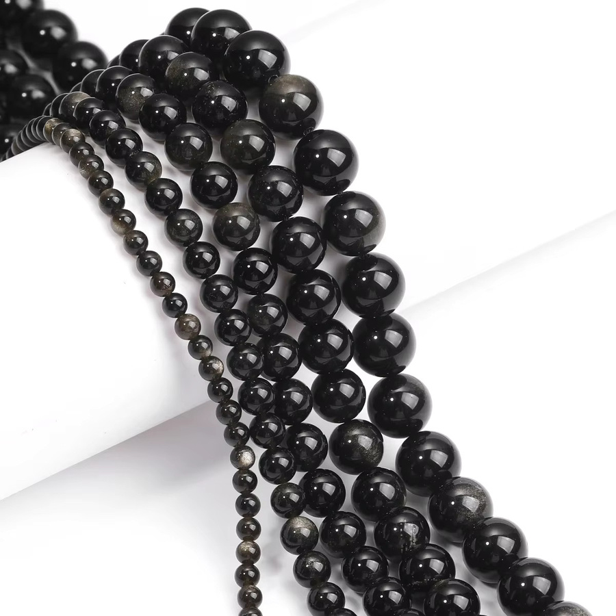 SANSWL Obsidian-Perle, rund, goldene Abstandshalter - Bild 4