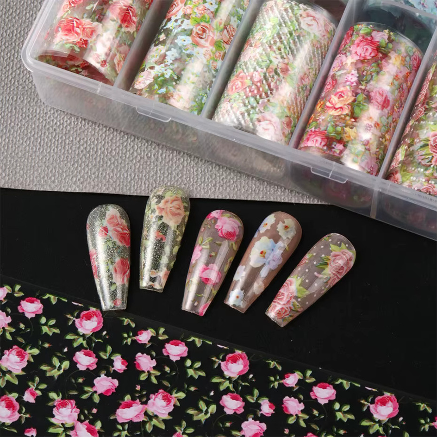 Full Beauty Rosenblüten-Nagelfolien-Transferaufkleber, 10 Rollen, Blumenmuster - Bild 3