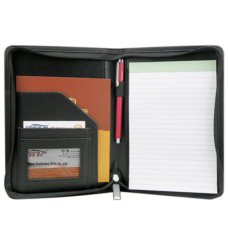 CreativeCorner A5 Business Ordner aus PU-Leder in Schwarz mit Reißverschluss, Taschenrechner und Clip - Bild 5