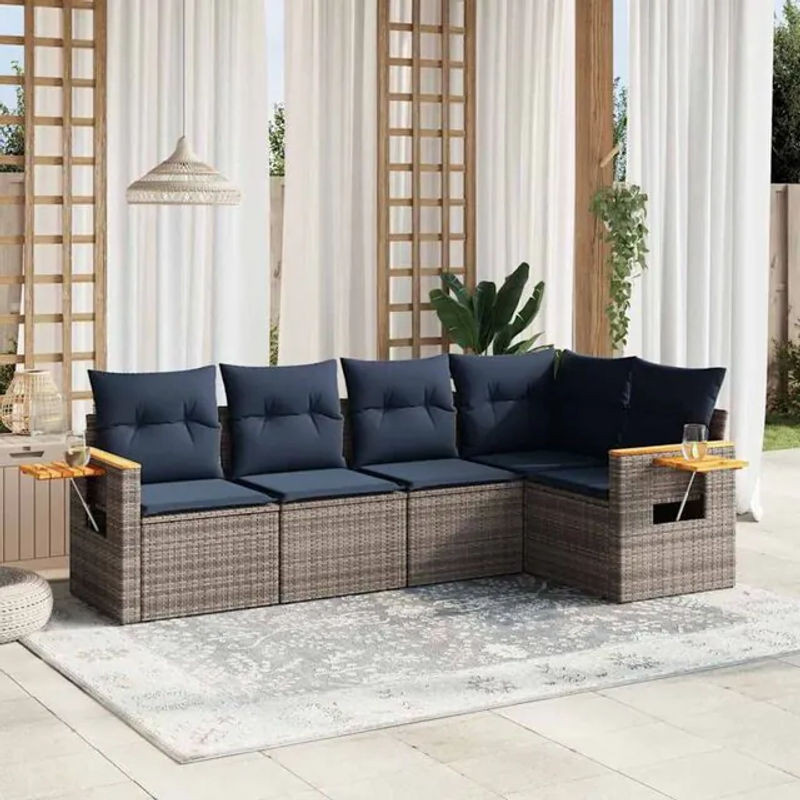 5-tlg. moderne Garten-Sofagarnitur mit Kissen aus Poly-Rattan in Grau von vidaxl - Bild 1