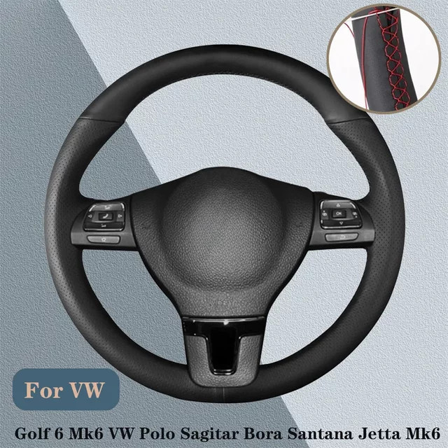 DIY Lenkradabdeckung Geflecht für Volkswagen Golf 6 MK6, Polo, Sagitar, Bora, Santana, Jetta MK6 in Schwarz - Bild 1