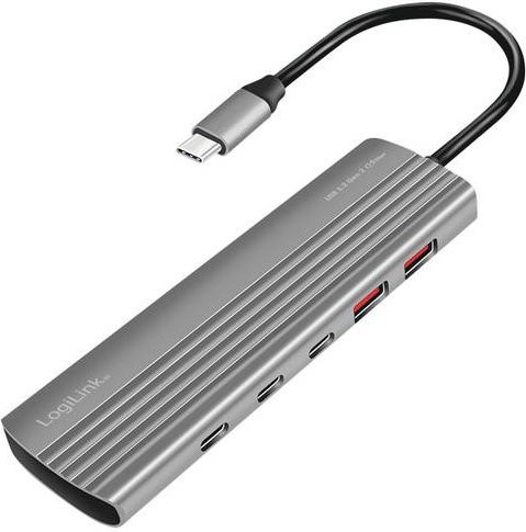 LogiLink UA0415 USB-Hub mit 10 Ports (USB-A und USB-C PD), USB 3.2 Gen2 10 GBit/s und Schnellladeport, Aluminiumgehäuse, Spacegrau - Bild 1