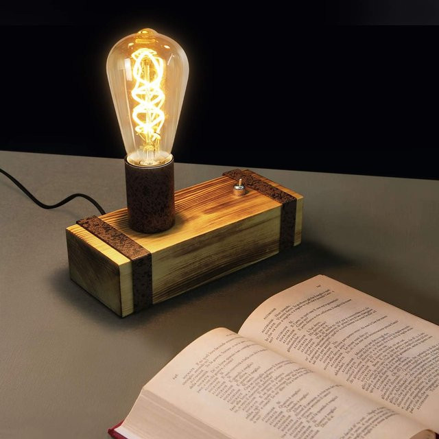 Vintage Tischlampe aus Holz im Industrial Design mit E27 Fassung, Höhe: 20 cm - Bild 1