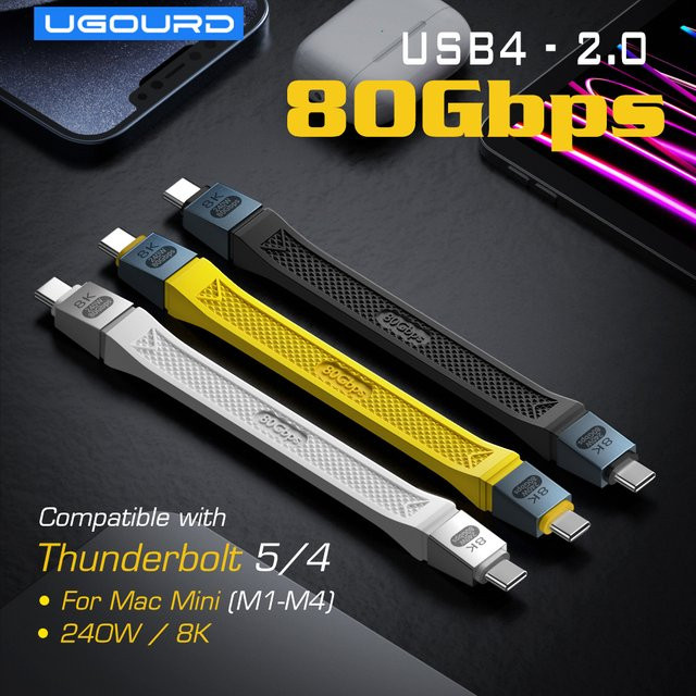 UGOURD Thunderbolt 5 USB4 2.0 Typ-C Kabel mit 80Gbps und 120Gbps Modus, unterstützt 240W PD, kompatibel mit Thunderbolt 4 und 3 - Bild 1