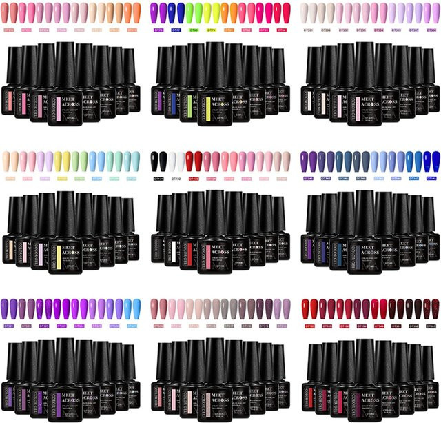Meet Across Gel-Nagellack Set, 8-teilig, Nude Rosa Rot Blau, Glänzend - Bild 1