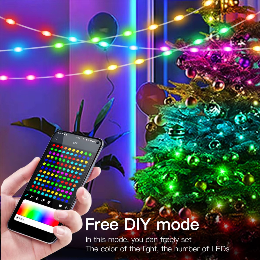 Rybakov LED-Lichterkette als Vorhang mit Fernbedienung und Bluetooth, USB-Betrieb, Mehrfarbig - Bild 3