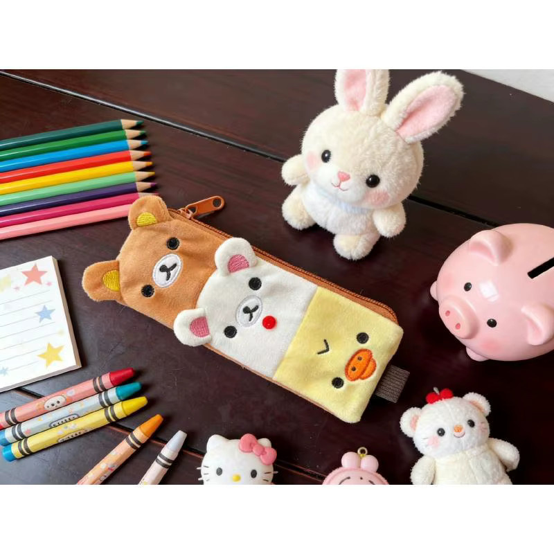Niedliches Plüsch-Federmäppchen im Cartoon-Tier-Design als große Schreibwaren-Aufbewahrungstasche für Kinder und Studenten, Mehrfarbig - Bild 3