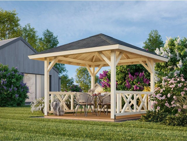 Palmako Holz-Pavillon Betty aus nordischem Fichtenholz, grau, imprägniert, mit Zeltdach, B/T/H: 300 x 300 x 323 cm - Bild 1