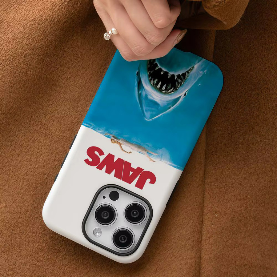 Film J-Jaws Handyhülle für iPhone 17 16 15 14 13 12 Pro Max Plus, glänzende HD-Doppelschicht-Flüssighartschale in Weiß und Multicolour - Bild 4