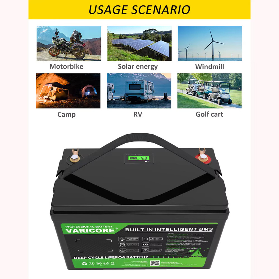 VARICORE 12V 120Ah LiFePO4 Lithium-Batterie mit integriertem BMS und LCD-Display in Schwarz - Bild 3