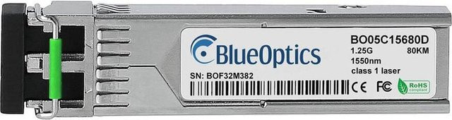 BlueOptics SFP Transceiver GLC-ZX-SM kompatibel mit Cisco, Singlemode Fiber, 1000BASE-ZX, LC-Duplex, 1550nm, 80KM, DDM, Farbe: Silber - Bild 1
