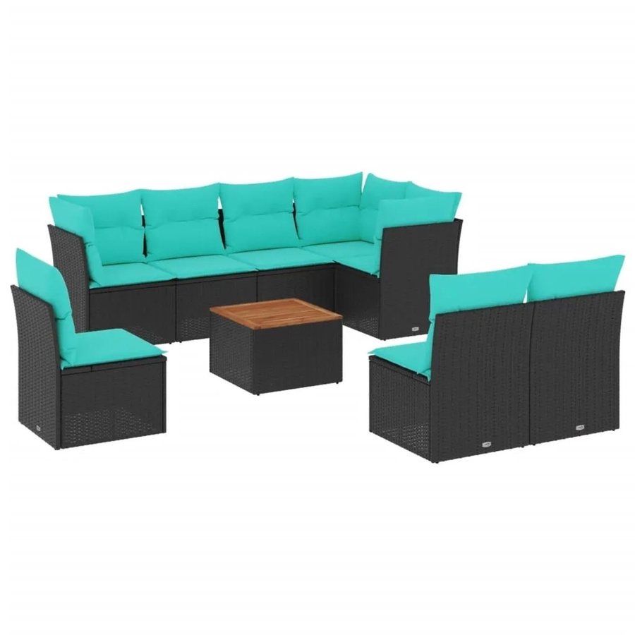 vidaXL 9-teilige Garten-Sofagarnitur aus Poly-Rattan und Akazienholz in Schwarz mit Kissen - Bild 2