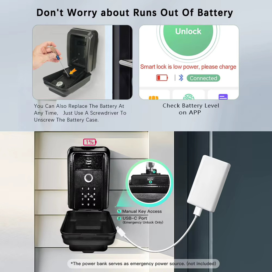 Tuya Smart Key Box Bluetooth-Schlüsselsafe in Schwarz mit digitaler Code-Entriegelung und Smart Life App-Kompatibilität für die sichere Schlüsselaufbewahrung, B/H/T: 13,5 x 9,0 x 6,5 cm - Bild 6