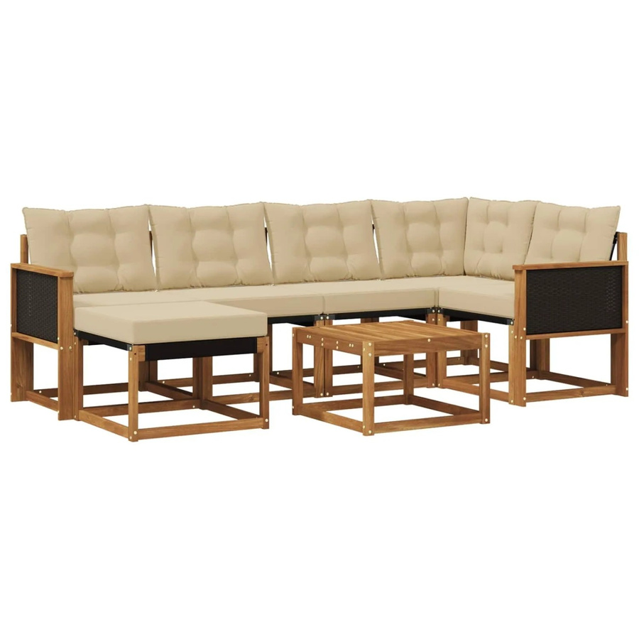 vidaXL Outdoor-Sofagarnitur L-Form aus Akazienholz mit Textilene und Kissen in Natur-Beige - Bild 2