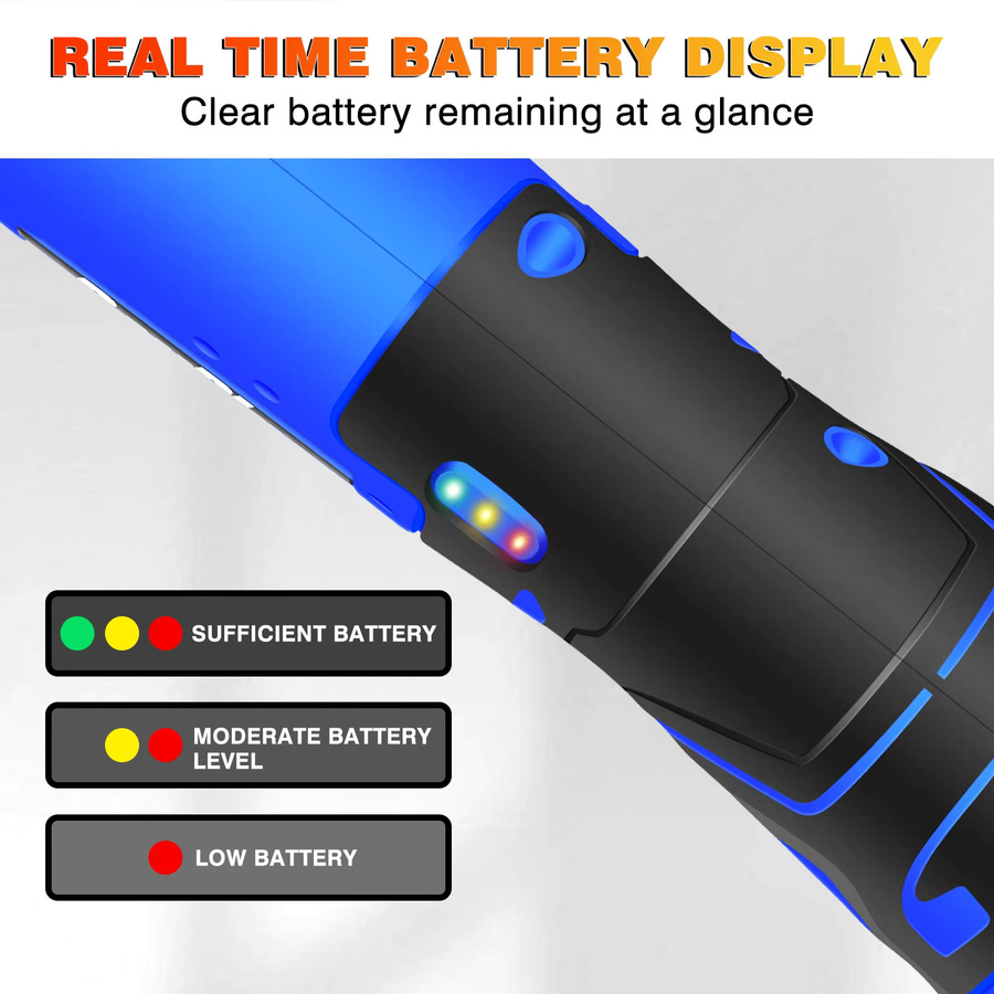 DayPlus Kabelloser elektrischer Ratschenschlüsselsatz 3/8 Zoll in Blau mit 2x 1500mAh Li-Ion-Akkus und 7 Steckschlüsseln für Auto, Fahrrad und Montage - Bild 6