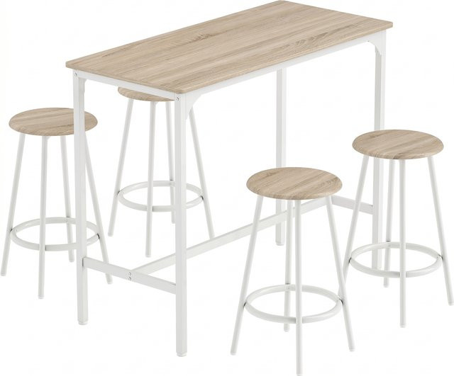 HOMCOM Bartisch Set mit 4 Barhockern in Eiche, platzsparender Tresentisch für das Esszimmer - Bild 1