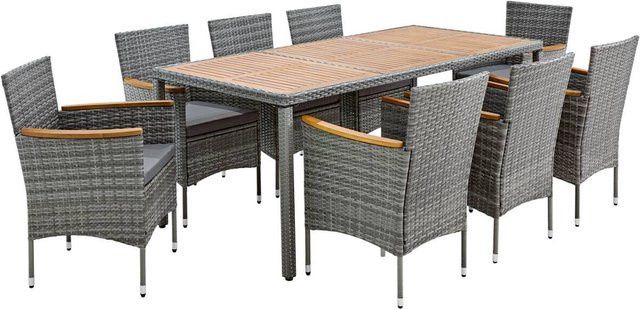 POCOline Tischgruppe Korfu in Grau aus Polyrattan mit Akazienholz und Stahlrahmen im modernen Design - Bild 1