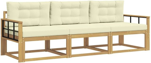 vidaXL Outdoor-Sofagarnitur aus Akazienholz mit Kissen in Weiß und Beige - Bild 1