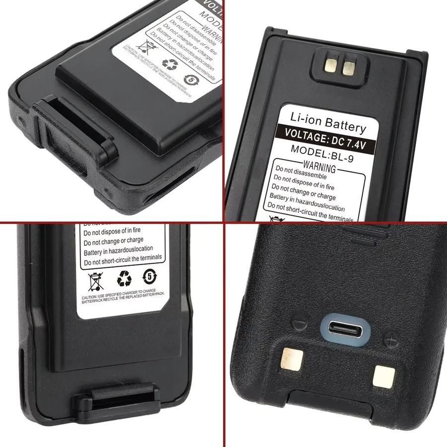 BL-9 Plus Li-Ionen-Akku für Baofeng UV-9R Pro und GMRS-9R Walkie Talkie, 7,4 V mit USB-C-Ladefunktion, Schwarz - Bild 5