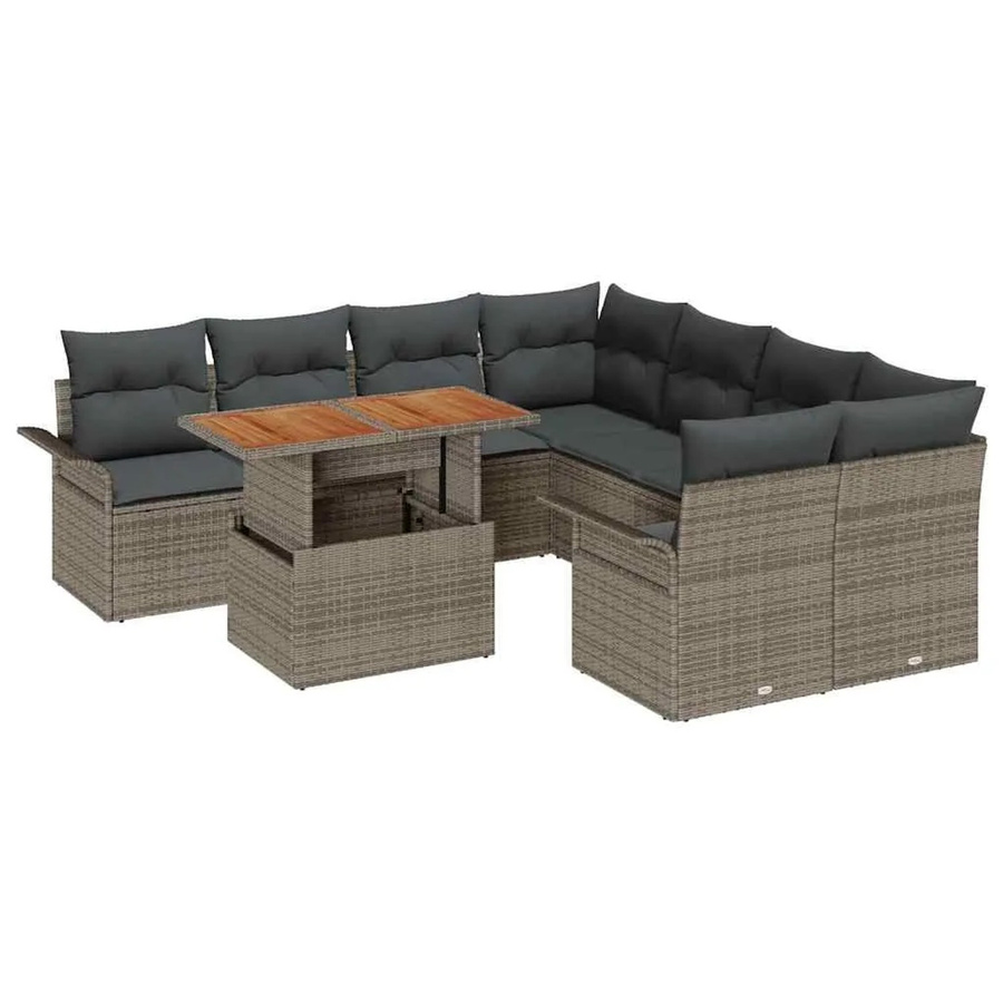 vidaXL Garten-Sofa-Set aus Poly Rattan und Stahl, 9-teilig, Grau - Bild 2