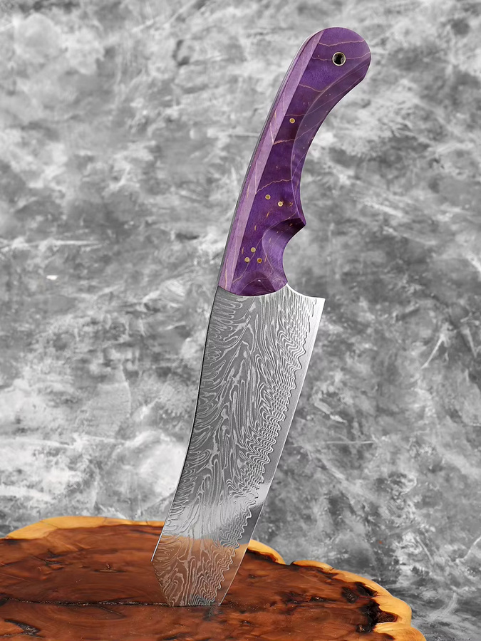 Xituo Santoku-Messer aus geschmiedetem Damaszener Stahl mit lila Holzgriff, 17,78 cm - Bild 4