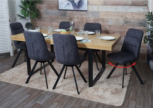 6er-Set MCW Esszimmerstühle J69 aus Samt in Anthrazit mit Auto-Return-Funktion - Bild 1