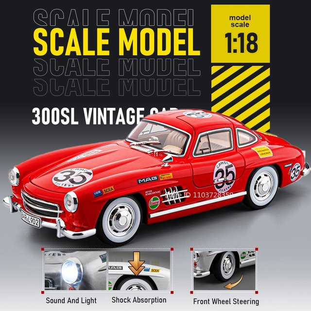 MAKEDA 300SL Modellauto, 1:18 Maßstab, mit Licht und Sound, Grau - Bild 1