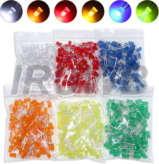100er Set LED Dioden F5 5mm Sortiertes DIY Kit in Weiß, Grün, Rot, Blau, Gelb, Orange, Rosa, Lila und Warmweiß - Bild 1