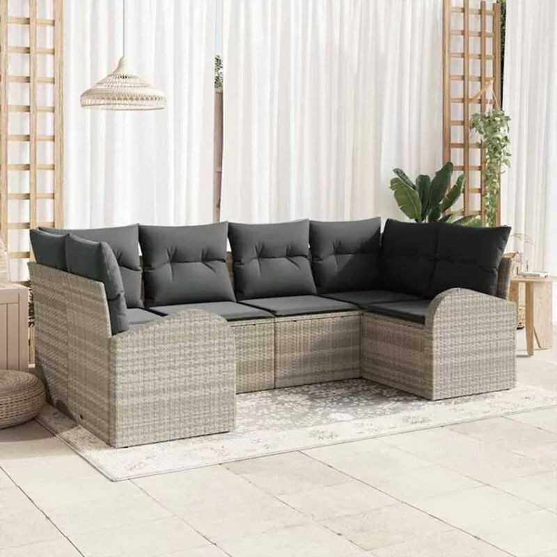vidaxl Garten-Sofa-Set mit 6 Kissen aus Poly-Rattan in Hellgrau - Bild 1