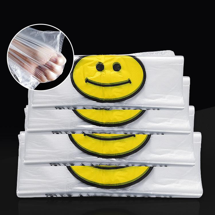 MENGN Top Transparente Einweg-Einkaufstaschen aus PE mit Smiley-Design, 100 Stück, B: 20 cm, H: 30 cm - Bild 2