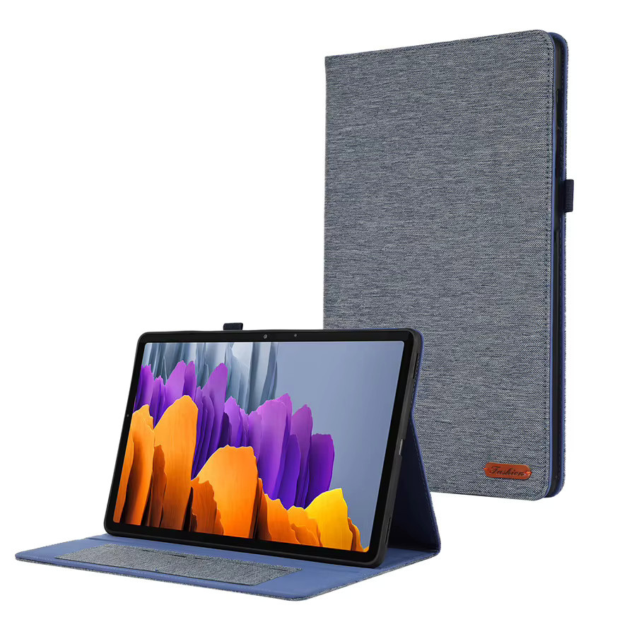 Stoff-Flip-Standcase Schutzhülle für Samsung Galaxy Tab S10 S9 S8 S7 FE S6 Lite A9 Plus A8 A7 Lite in Blau - Bild 2