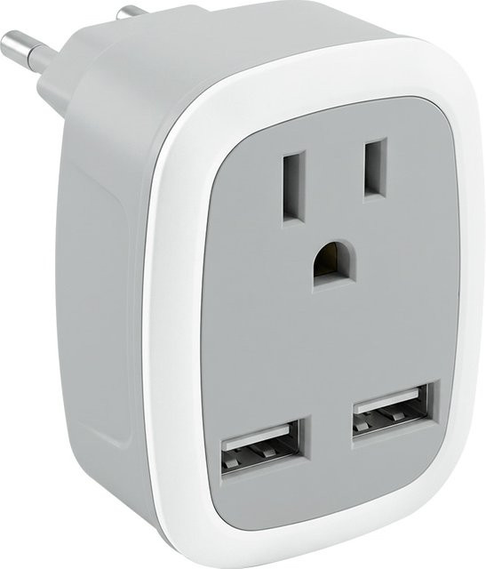 CILIA 4-in-1 Reiseadapter US zu EU UK mit 2 AC-Steckdosen, 1 USB-C und 1 USB-Anschluss in Weiß - Bild 1