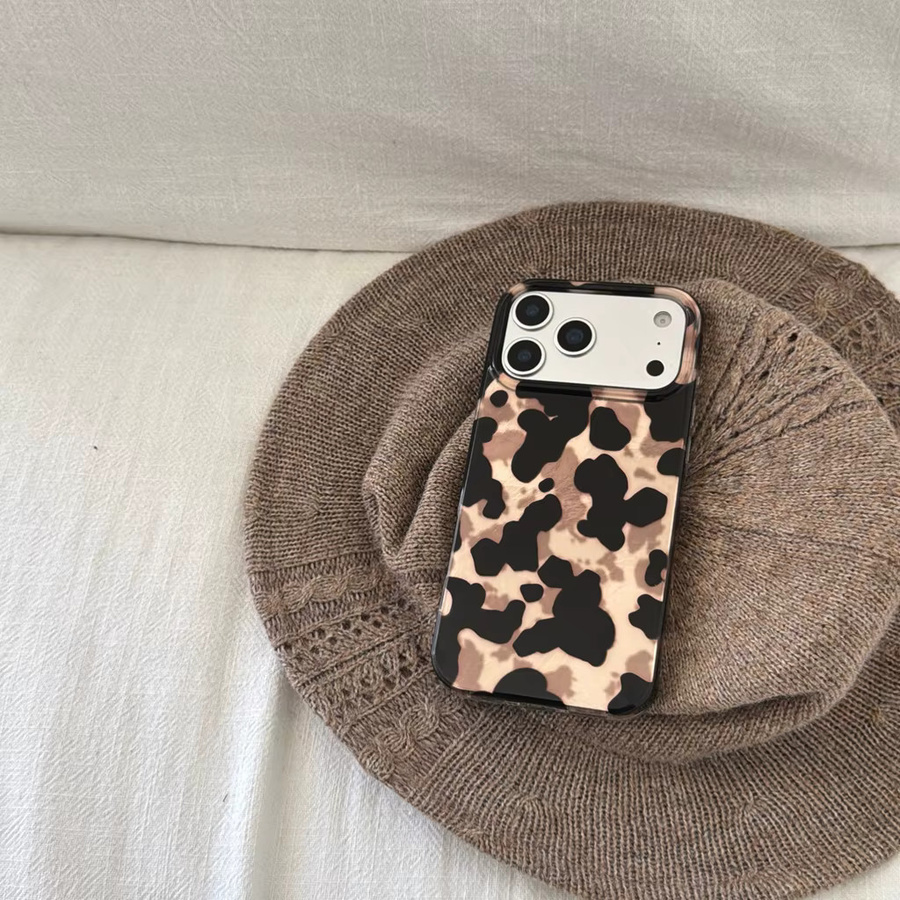 Luxus Handyhülle mit Gold-Leopardenmuster und Kuhleder-Textur in Schwarz für iPhone 17 16 15 Pro Max, stoßfest - Bild 2