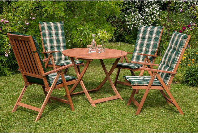 Merxx Gartenmöbelset Vitoria 9-teilig aus Holz in Braun mit rundem Klapptisch - Bild 1
