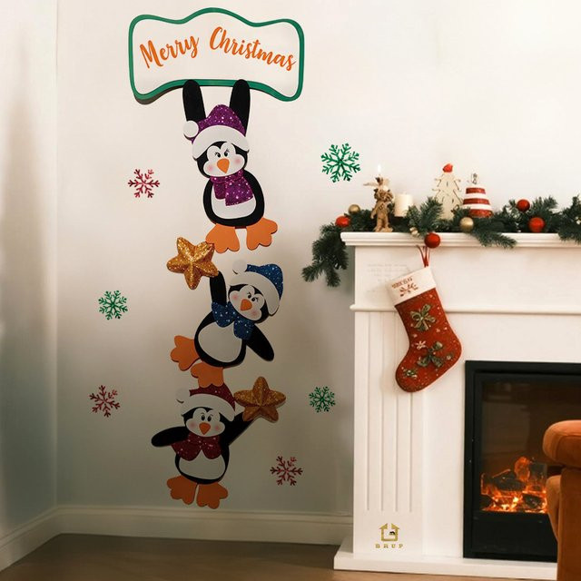 BRUP Weihnachts-Wandaufkleber aus PVC in Mehrfarbig mit Tier-Motiven für die festliche Dekoration von Fluren und Veranstaltungsorten - Bild 1