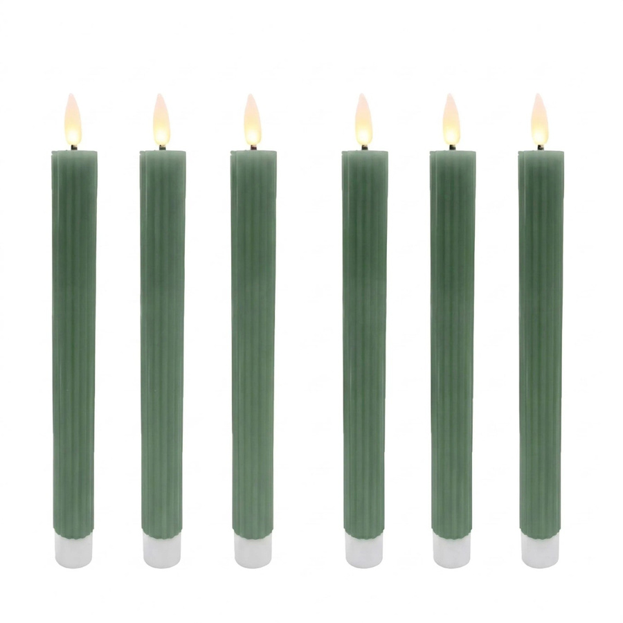 Relaxdays LED Stabkerzen 6er Set aus Echtwachs in Khaki mit flackerndem Flammeneffekt und Rillen-Design, Höhe: 25 cm, Durchmesser: 2 cm - Bild 2